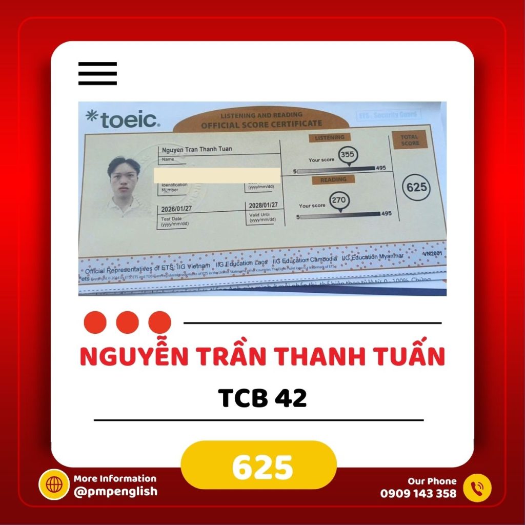 Học viên PMP English đạt 700+ 800+ TOEIC Listening Reading