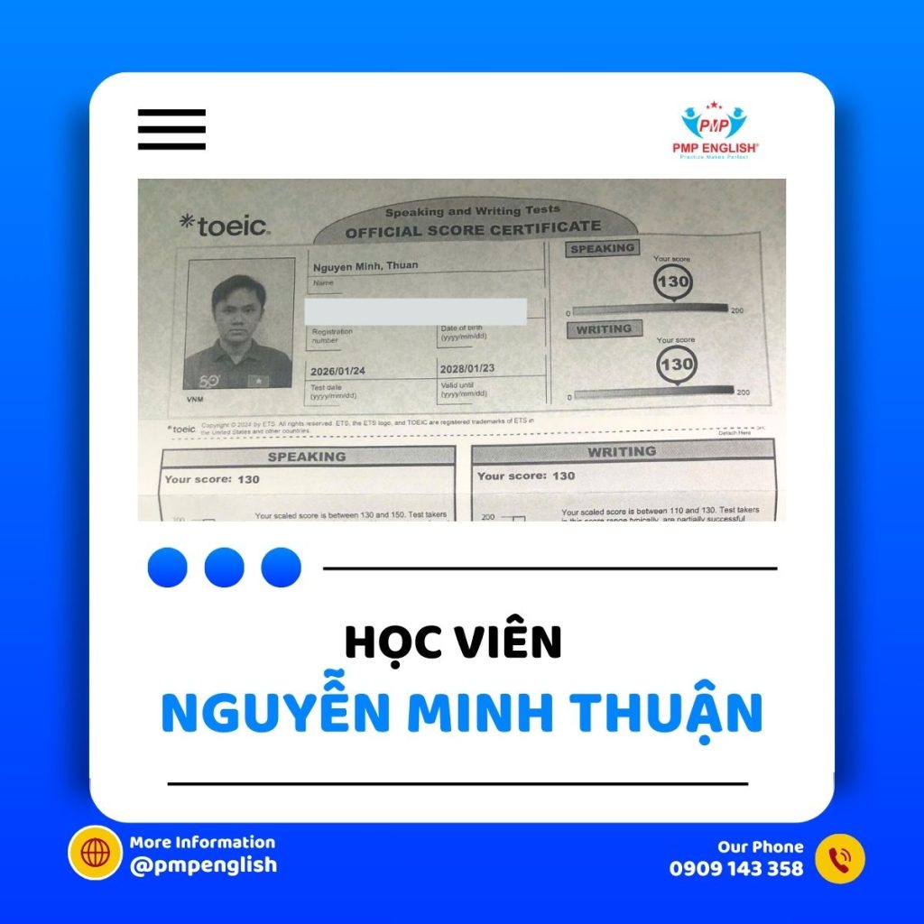 Học viên PMP English đạt điểm cao TOEIC Speaking Writing