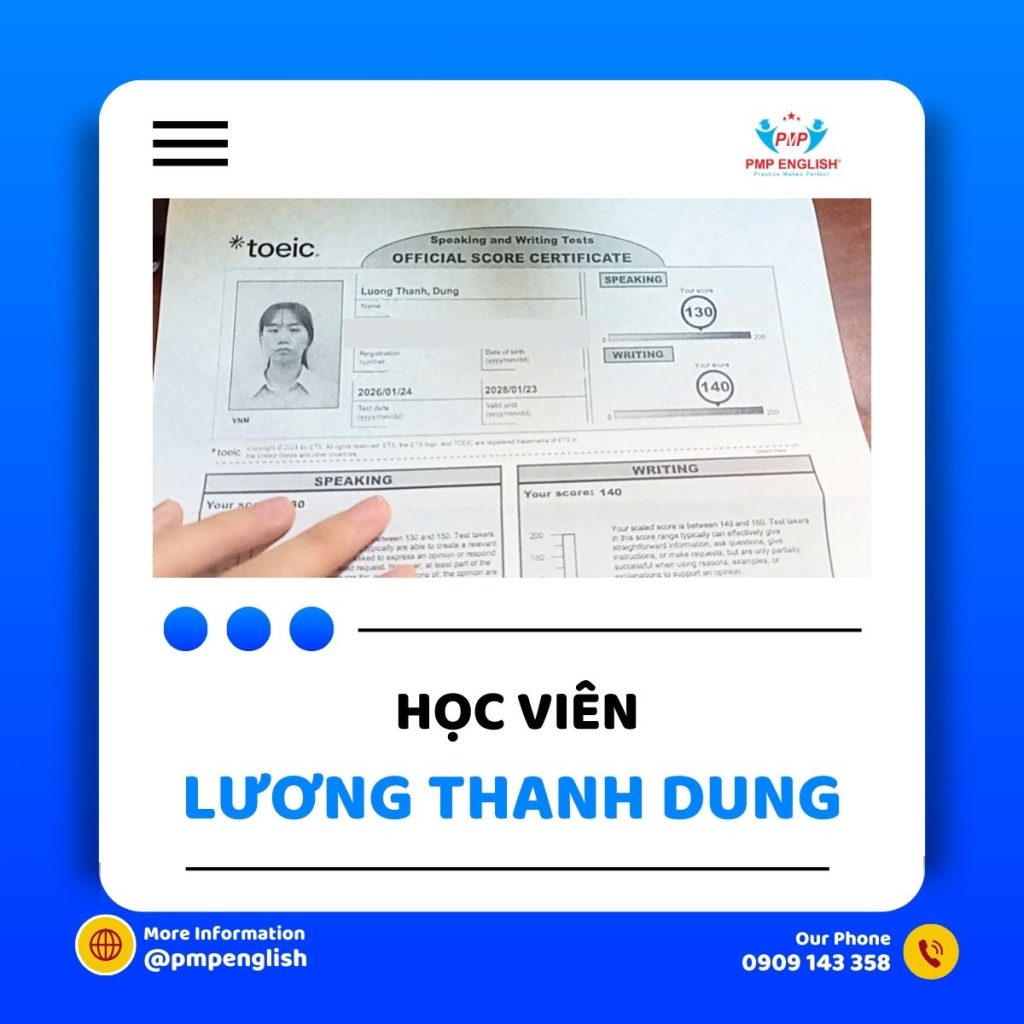 Học viên PMP English đạt điểm cao TOEIC Speaking Writing