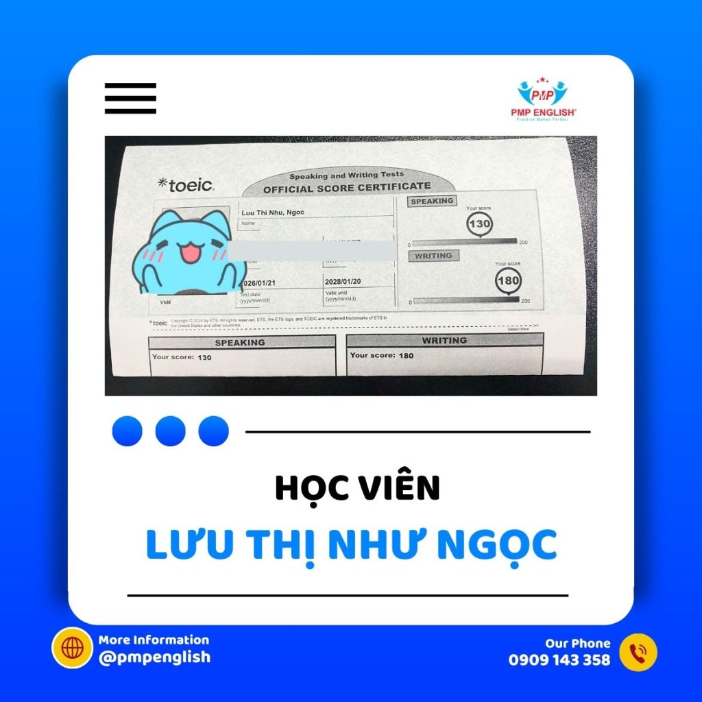 Học viên PMP English đạt điểm cao TOEIC Speaking Writing