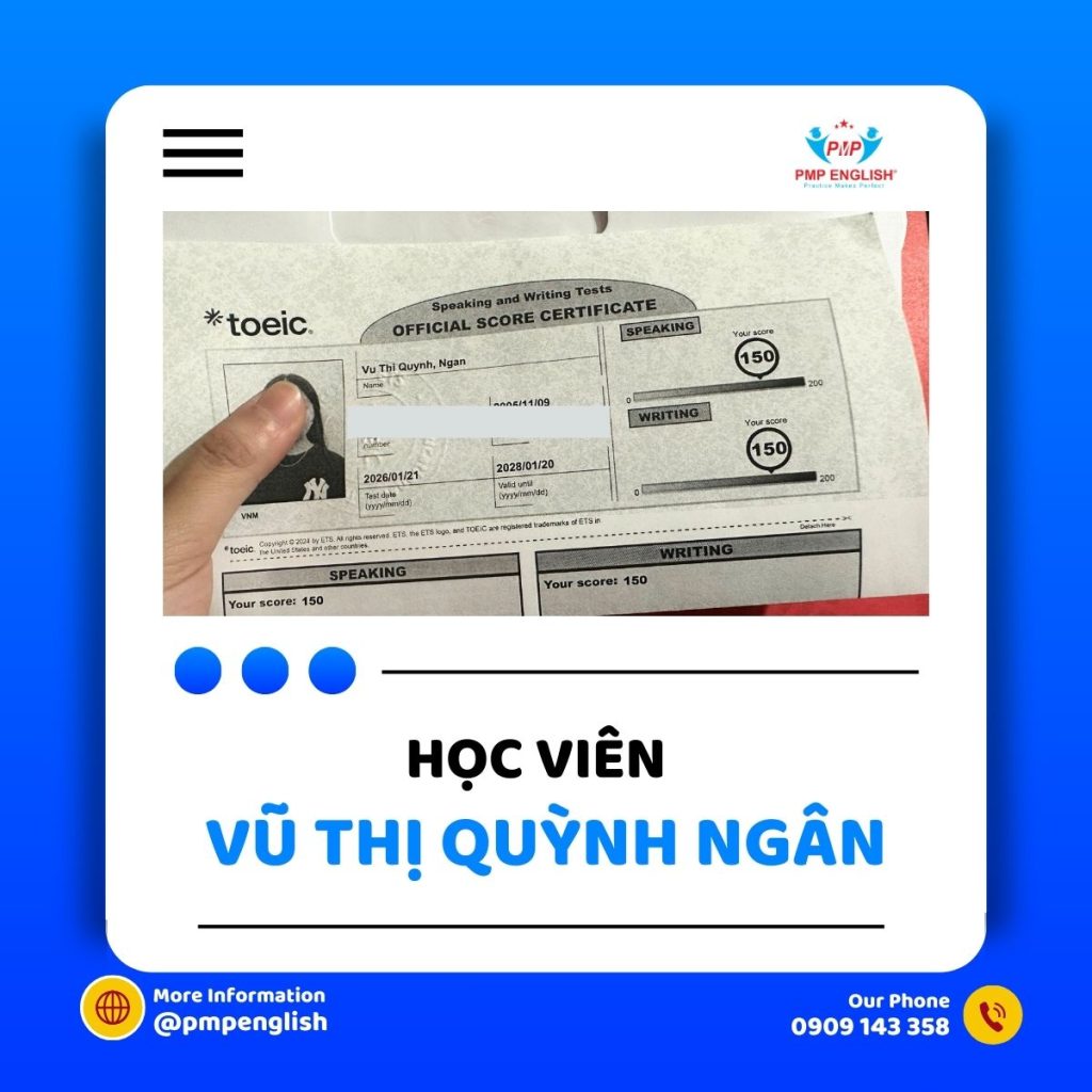 Học viên PMP English đạt điểm cao TOEIC Speaking Writing