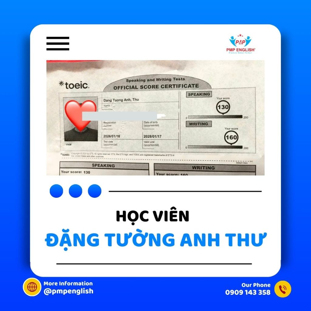 Học viên PMP English đạt điểm cao TOEIC Speaking Writing