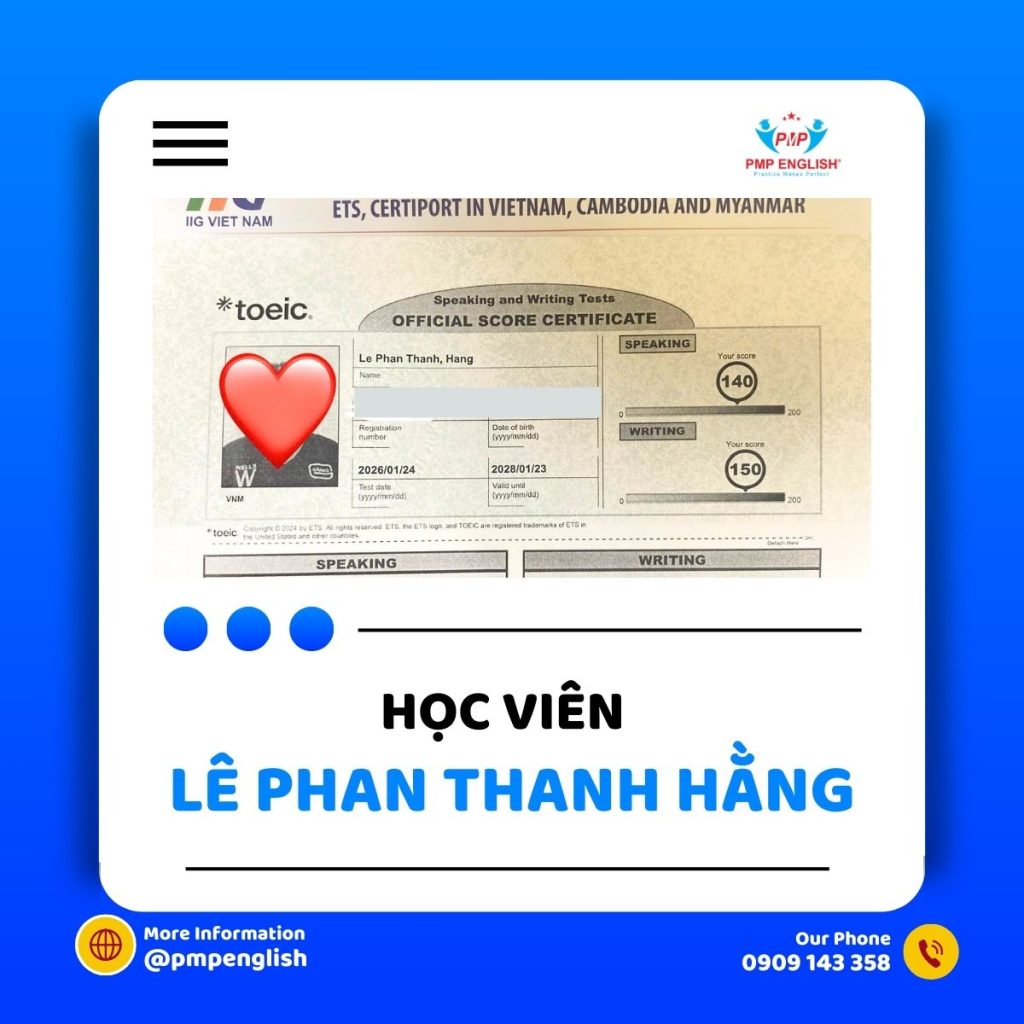 Học viên PMP English đạt điểm cao TOEIC Speaking Writing