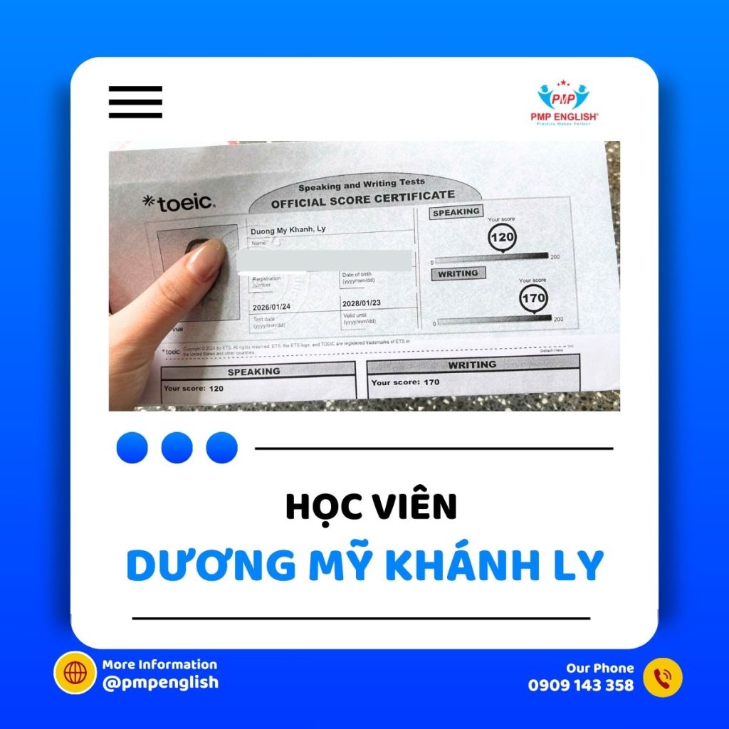 Học viên PMP English đạt điểm cao TOEIC Speaking Writing