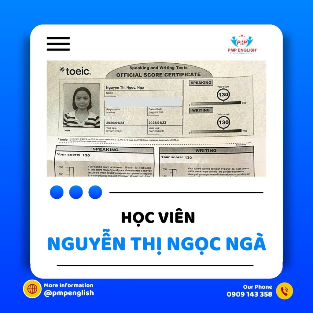 Học viên PMP English đạt điểm cao TOEIC Speaking Writing